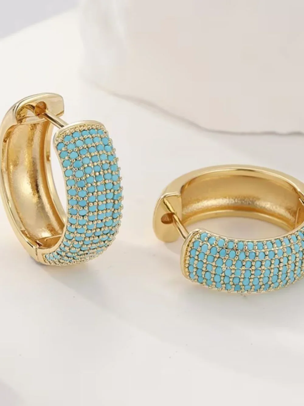 14K Gold Womens 2ct Blue Turquoise Small Hoop Earrings New 14 K Silver Jewelry